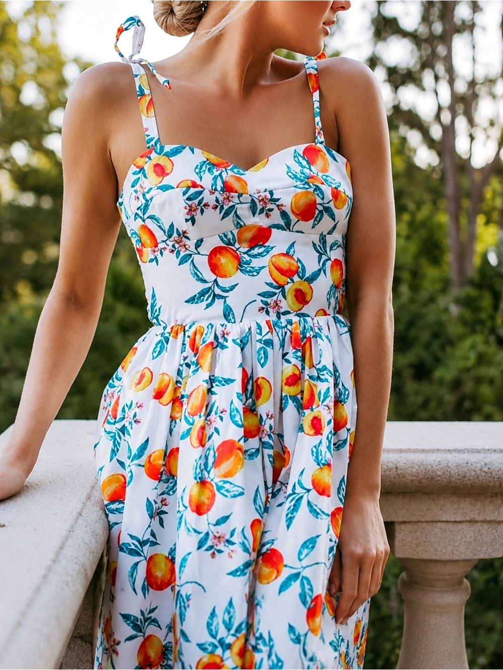 NWT Amanda Uprichard Harmony Peach Orchard Tie Strap Cotton Mini Dress S